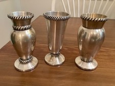 "Juego de 3 jarrones enchapados en plata Pottery Barn diseño de cuerda 5"" clásico"