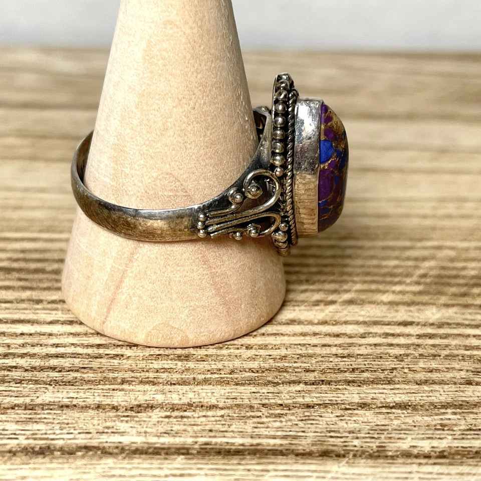Purple Copper Turquoise Ring Size 7 Sterling Silver 925 Manmade Stone - Image 3 of 4