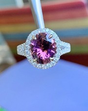 2.00Ct Oval Lab Created Pink Tourmaline Halo Ring 14K White Gold Silver Plated