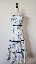 Anthropologie Midi Dress New Size Small White Blue Toile Floral Ric Rac Wedding