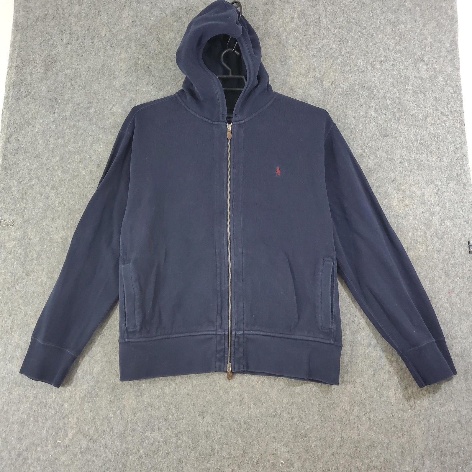Polo Ralph Lauren felpa con cappuccio uomo 2XL blu navy full zip rosso logo pony