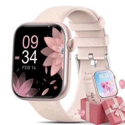 Mingdaln Pink Smart Watch Fitness Tracker Bluetooth Call Voice Assistant 128MB