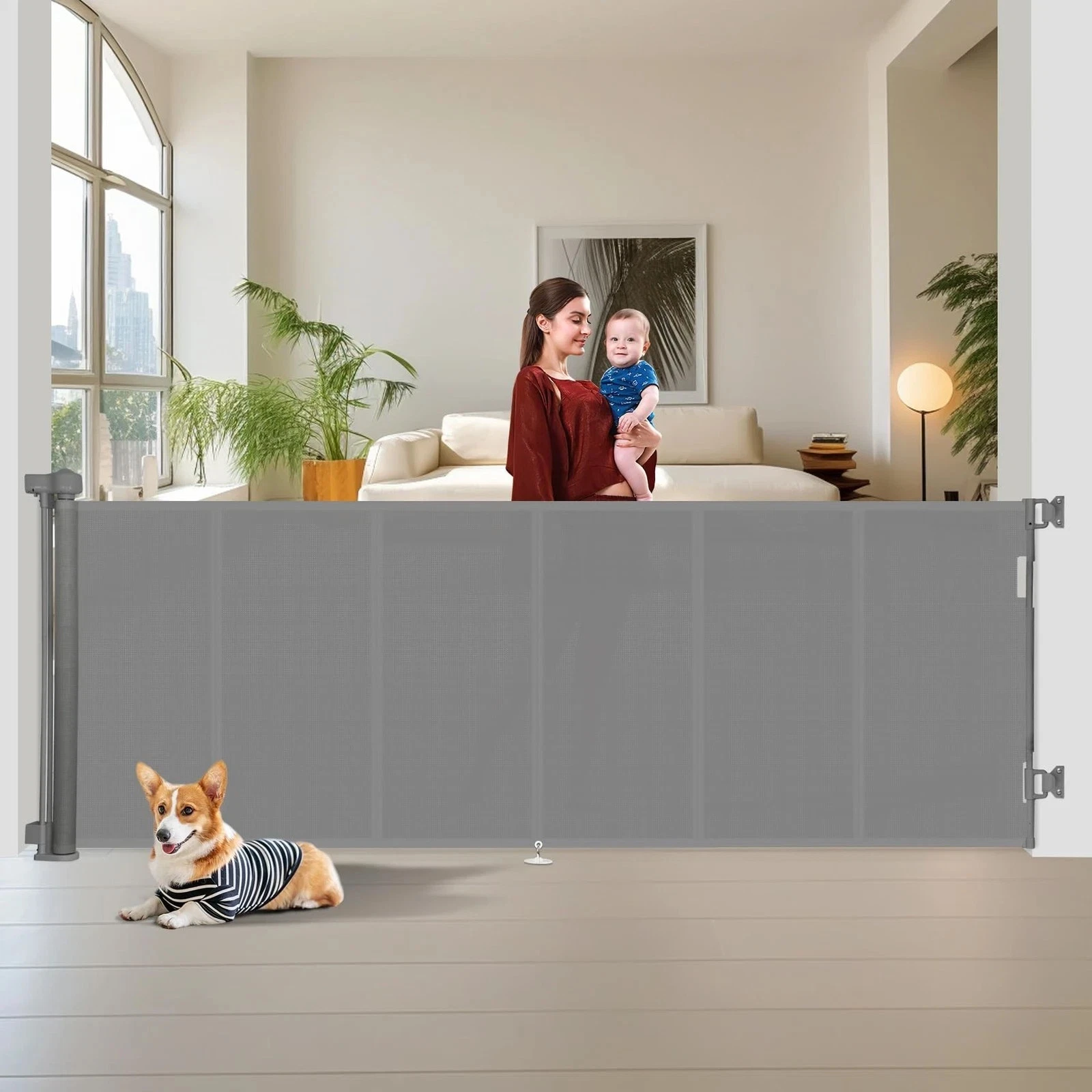 Upgraded 150 inch Retractable Baby Gates Extra Wide with Reinforced Strip, Gray
Opens in a new windo