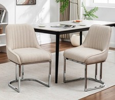 2 4 6  Beige Velvet Dining Chairs Bright Chrome base legs Velvet Upholstered