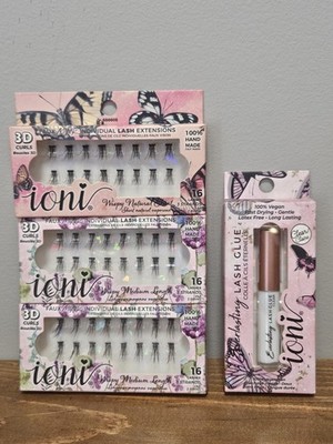 Ioni individual LASH extensions LOT faux mink wispy medium length & Lash Glue