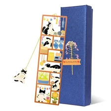 Funny Cat Metal Bookmark with Gift Box, Cat Lover, Book Lover, Teacher Gift