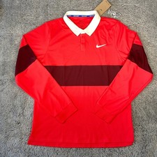 Nike Court Advantage Slam LS Polo Size Large Men Light Crimson Red IB8141-696