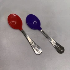 Set of Two (2) GERBER Baby Spoons Red Purple Silicone Tip Stainless Steel Handle