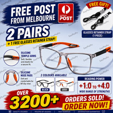 2 Pairs Mens Ladies Sport Frame Magnifying Reading Glasses Anti UV Blue Light AU