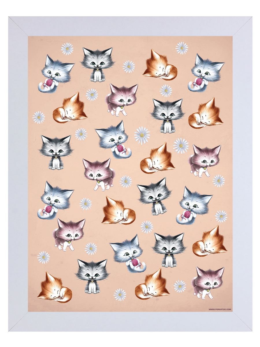 Kitsch Kittens White Wooden Framed Print