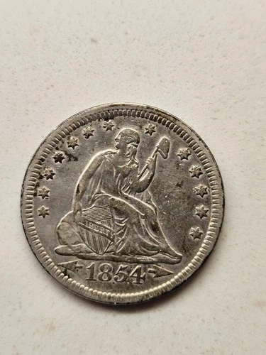 1854 Seated Liberty Quarter Dollar- Philadelphia, With Arrows, XF Details
