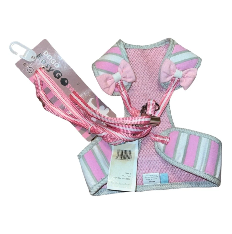 Arnés para perros EasyGo Sweetbow de DOGO / GRANDE / rosa blanco gris nuevo con etiquetas Foto 2 de 4