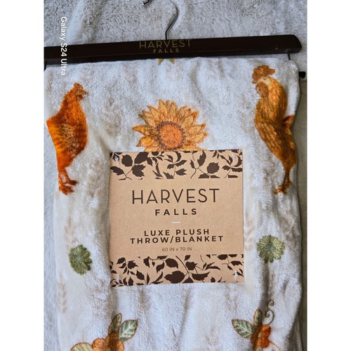 Harvest Falls Luxe Plush Throw Blanket 60x70 Chicken Sunflower Fall