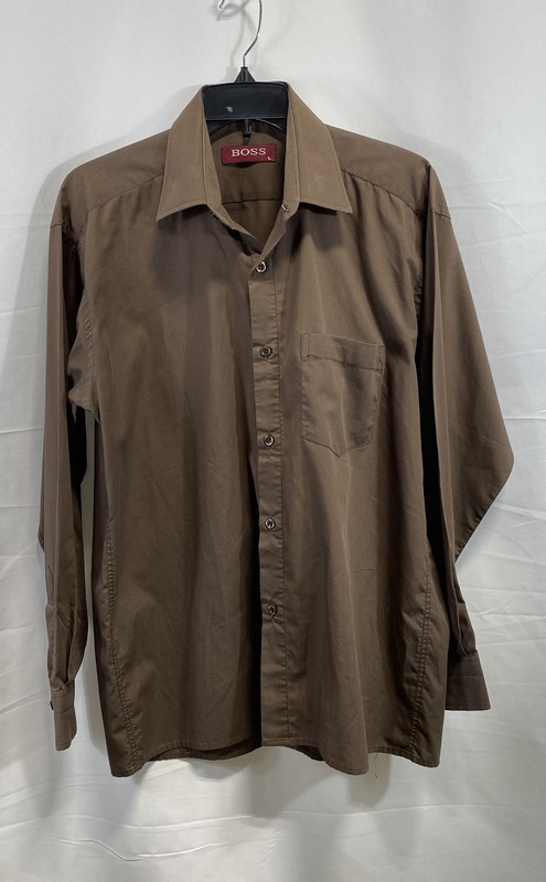 Hugo Boss Men's Long Sleeve Button Down Shirt Brown Cotton Casual Sz L