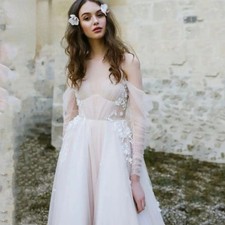 A-line Lace Off Shoulder Wedding Dress Applique Embroidery Bride Gown Customized
