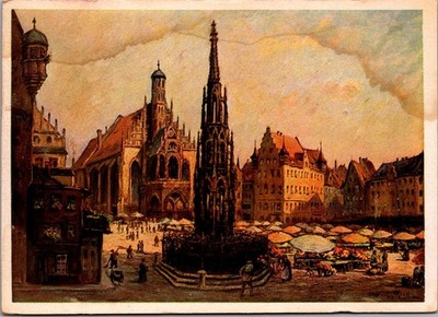 Nuremberg Germany Market Square Schoner Brunnen Frauenkirche Postcard