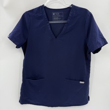 FIGS Womens Casma Three Pocket Scrub Top Size M Blue Short Sleeve FW1100