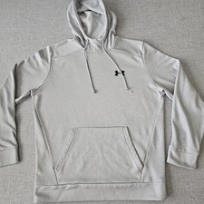 Under Armour Hoodie Mens Medium Gray Loose Fit Fleece Sweatshirt Black Logo