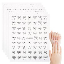 6 Sheets Bow Nail Art Stickers Decals, Black 3D Bowknot Nail Decals