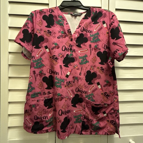 Samantha Mara Scrub Top Womens Medium Y2K Black Girl Magic 4 Way Stretch BLM Top - Picture 4 of 6