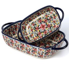 Baking Dish Ceramic Baking Pan Blue Casserole Dish Rectangular Baking Set 2pc...