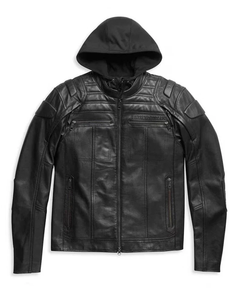 Chaqueta con capucha Harley-Davidson para hombre Auroral II 3 en 1 cuero de vaca calavera motociclista Foto 3 de 4