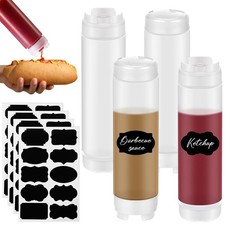 4 Pcs 24 oz Inverted Plastic Squeeze Bottles, Refillable Tip Large Valve Disp...