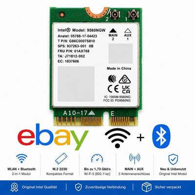 Intel 9560NGW M.2 WLAN Bluetooth Karte