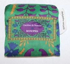 New Monoprix Caroline de Benoist Colab Green Floral Reusable Nylon Shopping Bag