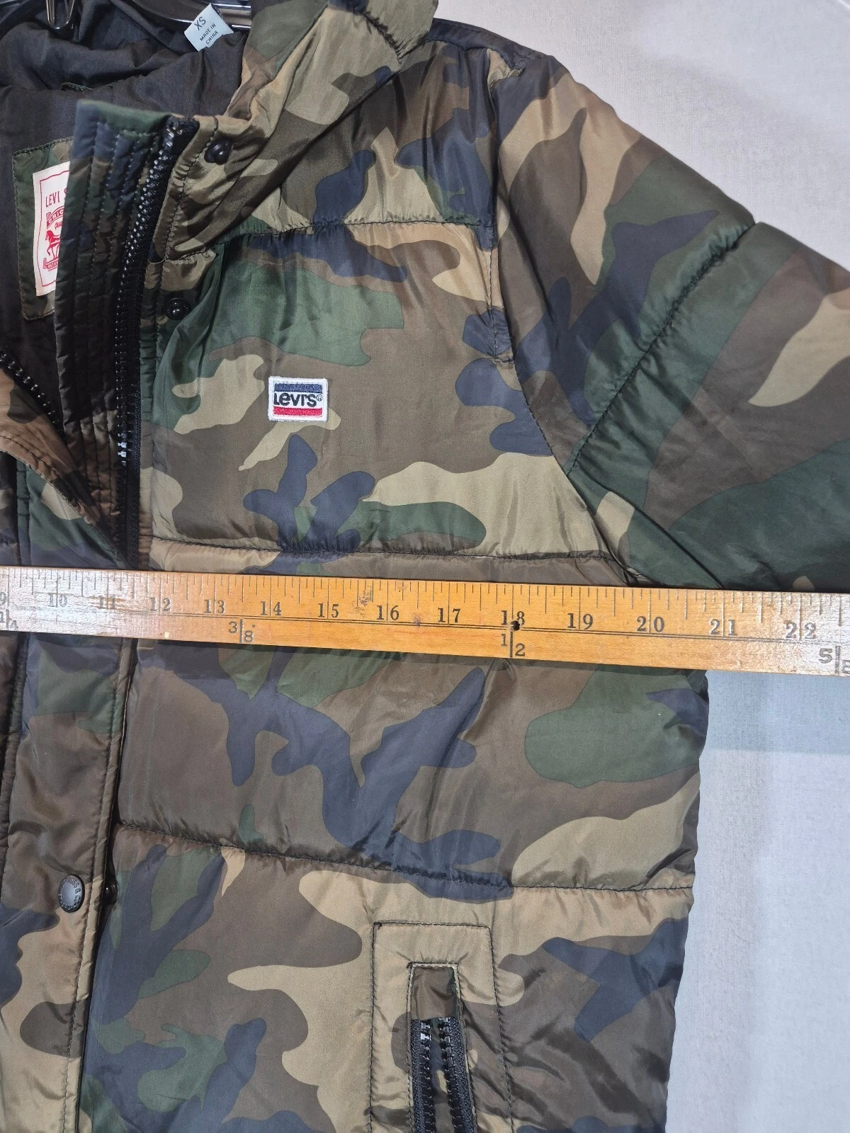 Levi's Camo Puffer Jacket XS Green Woodland Camouflage Hooded Winter Coat image 6