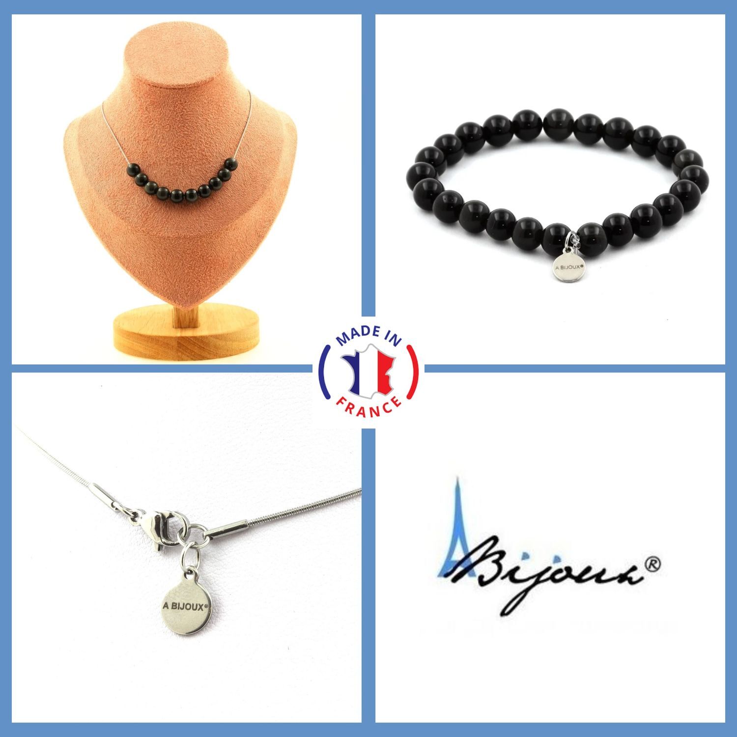 Parure bijoux collier et bracelet obsidienne noire pour sublimer vos tenues du quotidien