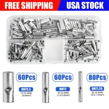 200x Aluminum Bare Wire Splice Terminals Ferrule Butt Crimp Connectors 22-10 AWG