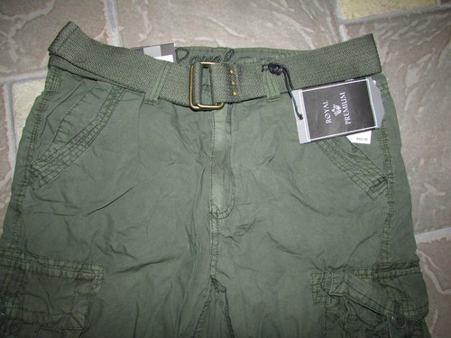 NEW ROYAL CARGO SHORTS MENS 30 FOREST GREEN MARCEL WITH BELT FREE SHIP - Picture 2 of 8