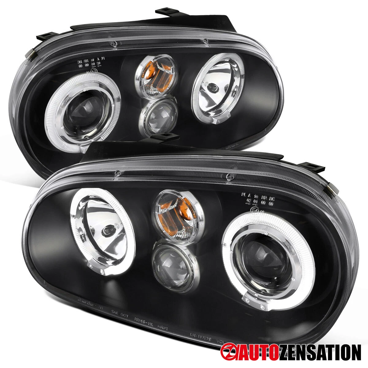 LED Halo Fit 1999 2006 VW Golf MK4 1999 2002 Cabrio Black Projector Headlights