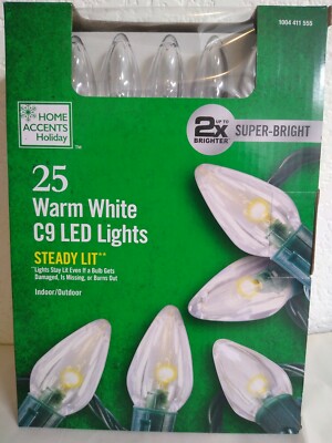  Home Accents 25 CT WHITE C9 LED SUPER BRIGHT Christmas Light String Set 16 FT