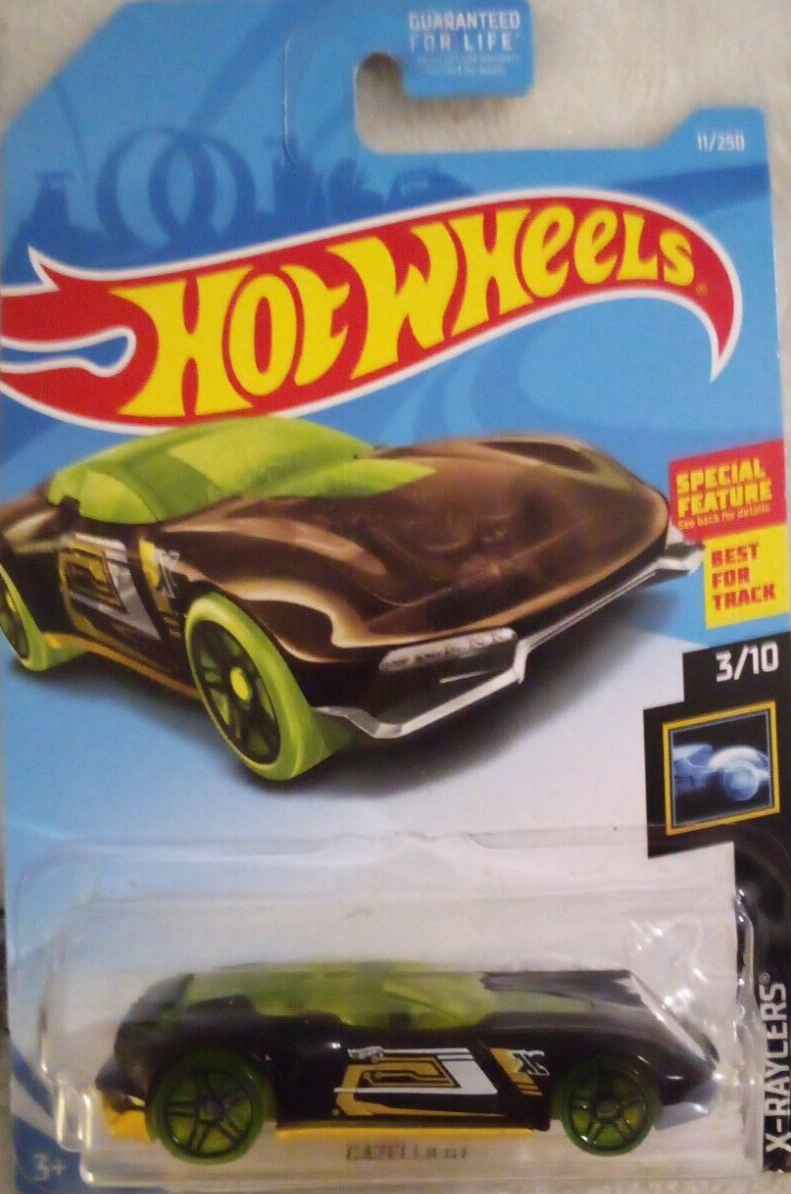 2019 Hot Wheels #11 X-Racers 3/10 GAZELLA GT Trans Black w/Green Whls Blk Pr5 Sp
