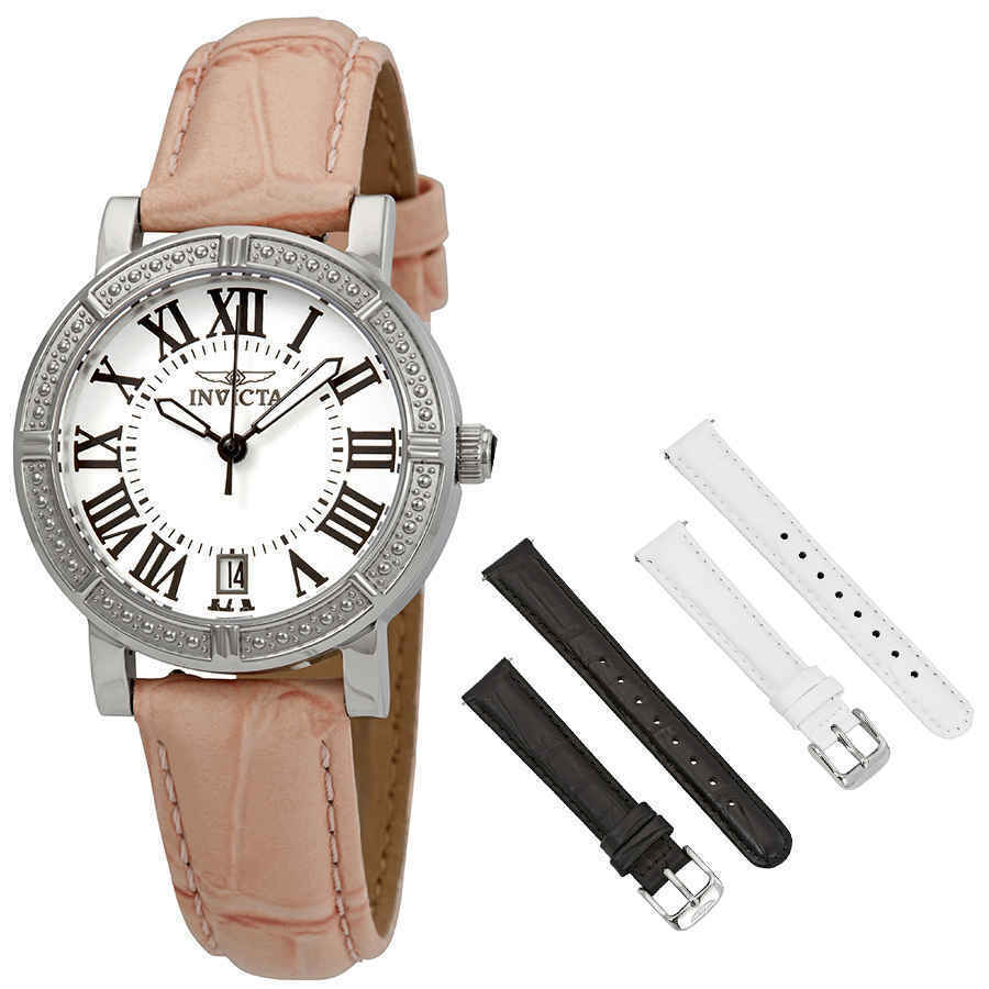 Invicta Wildflower Silver Dial Pink Leather Ladies Watch 13967