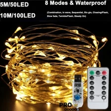 USB Twinkle LED String Fairy Lights 5-20M 50/100/200LED Copper Wire Party Remote