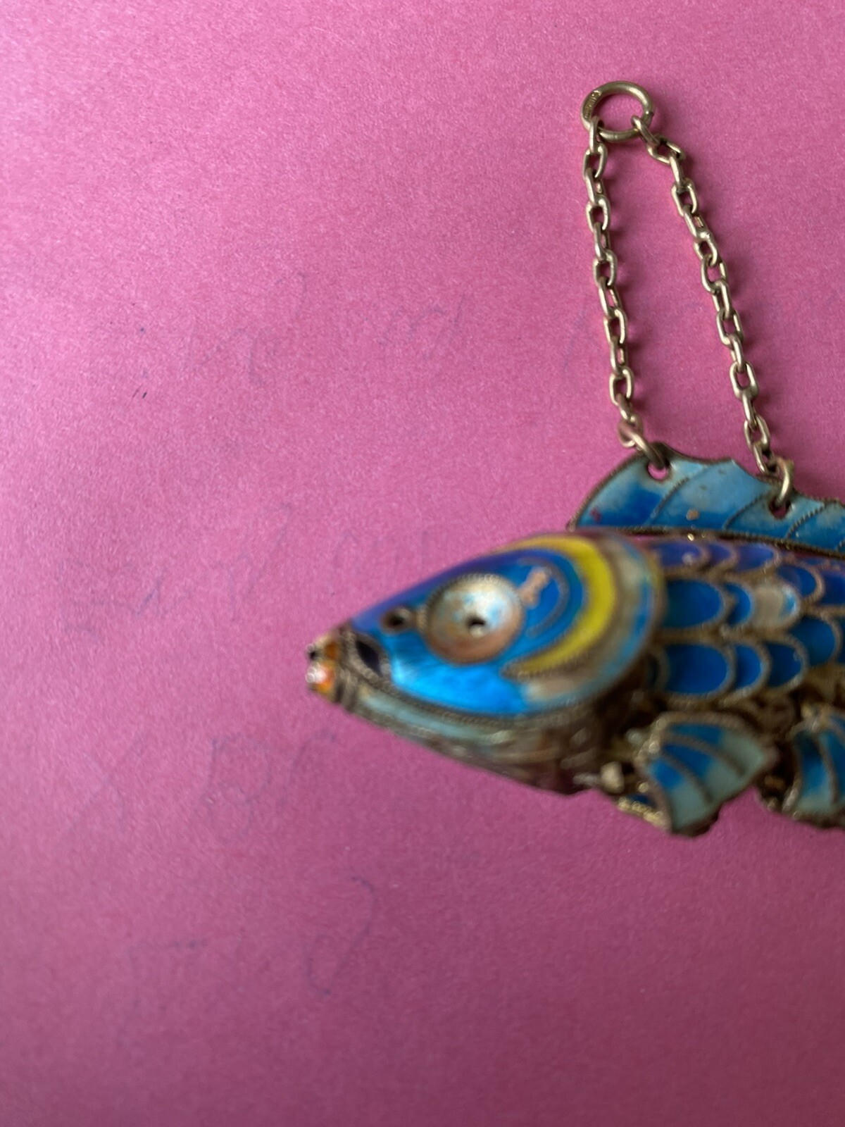 Vintage Rare Solid Silver Enamel Fish Flexible Or… - image 2