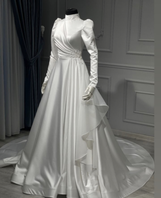 knee length dresses for ladies Luxury Wedding Dresses Square Collar Puff Long Sleeves A Line Ruched W   Msikoods Official Store