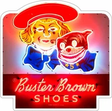 Buster Brown Shoes Image Neon Style Metal Sign (not real neon)