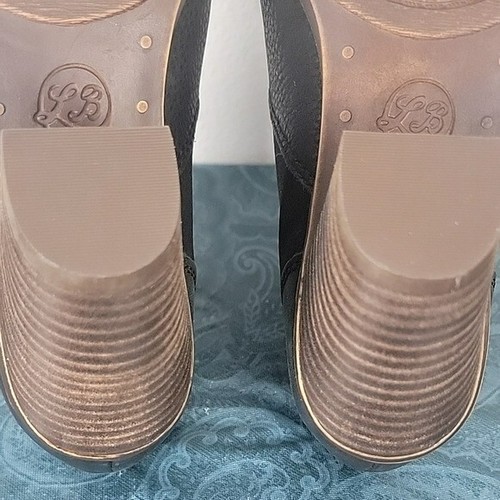 Lucky Brand Black Leather Slip On Ankle Boots Chunky High Heel 6 - Picture 13 of 13