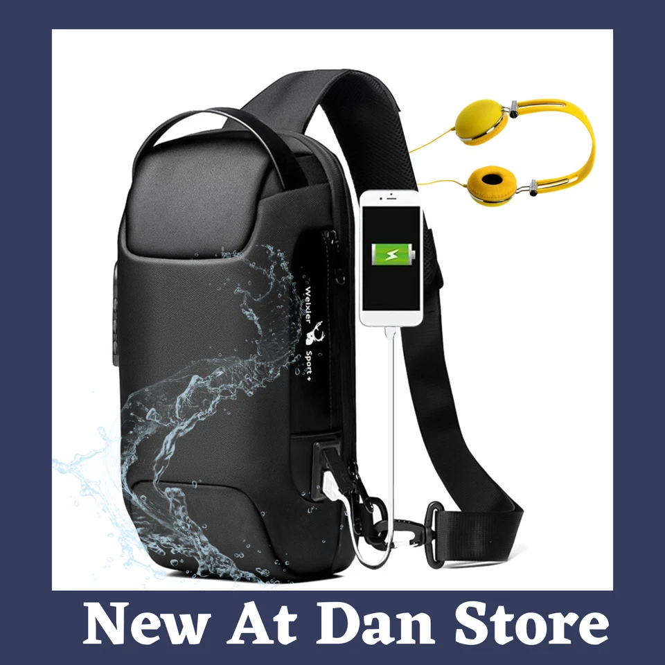 Waterproof USB Anti-theft Bag Men Oxford Crossbody Shoulder Bag Short Travel - Image 3 of 4
