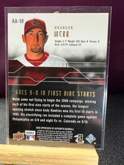 BRANDON WEBB 2008 Upper Deck SP Authentic AUTHENTIC ACHIEVEMENTS #AA10 ARIZONA - Image 2 of 2
