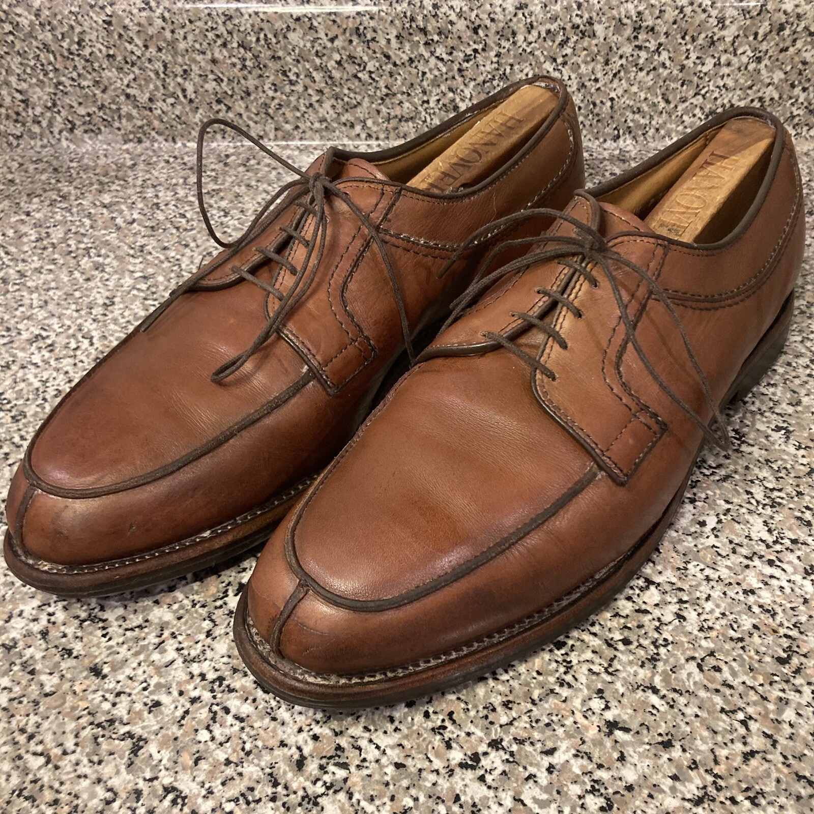 SAOLA Derby Allen Edmonds Stockbridge 3754 marrone punta divisa con suola in gomma 11 5D ottime condizioni