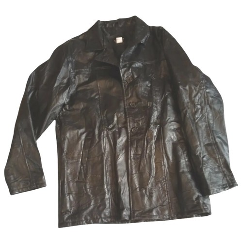 Soft Leather Coat Black Patchwork Size 