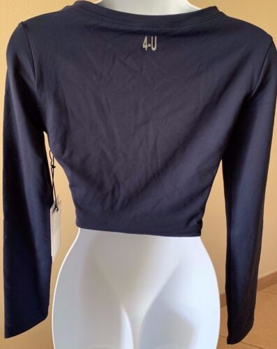 NWT 4-U Performance Activewear Navy Blue Crop Top Long Sleeve Med/Lg Ships Today - Picture 2 of 2