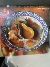 Clay Art Mosaic Pear Two Piece Ceramic Chip and Dip Set HandPainted Item #437736