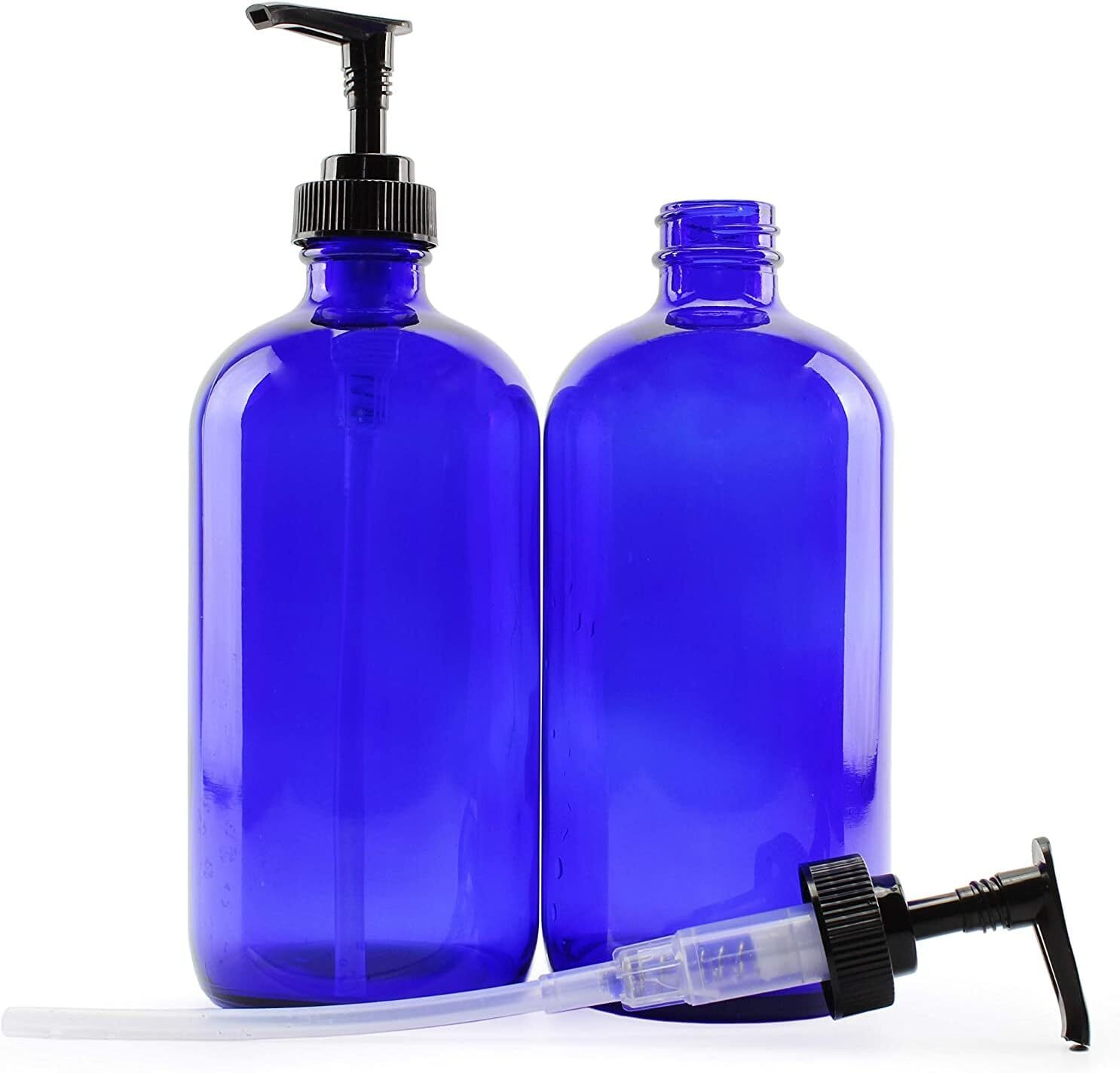 7Packs 16oz Blue plastic Bottles w/Lotion Pump Dispensers Refillable Liquid Soap