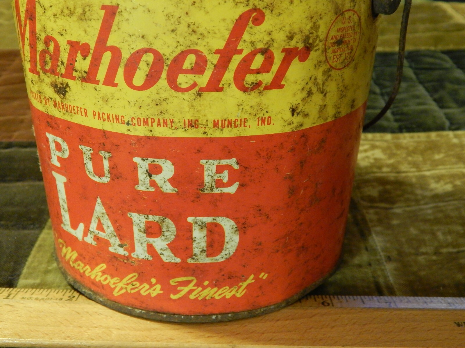 Marhoefer Pure Lard [Muncie, Indiana] 4 Lbs Net Wt. METAL Bucket PAIL